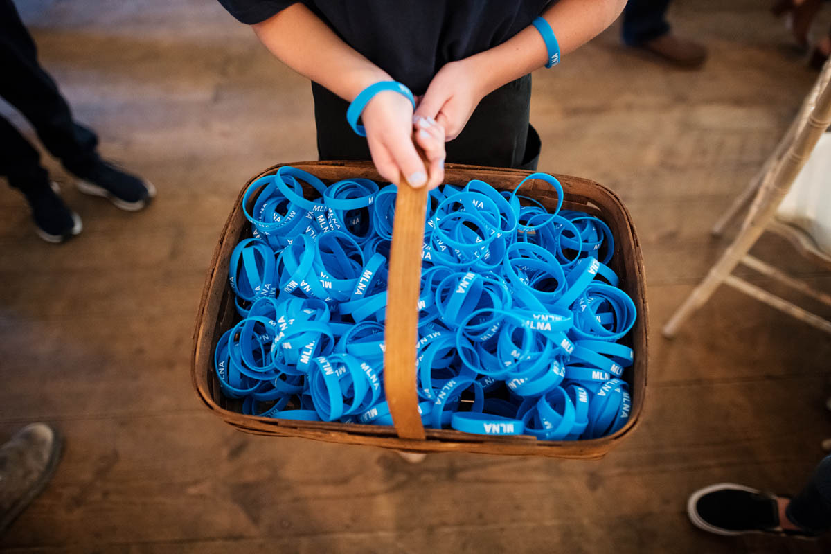 Basket of blue bracelets